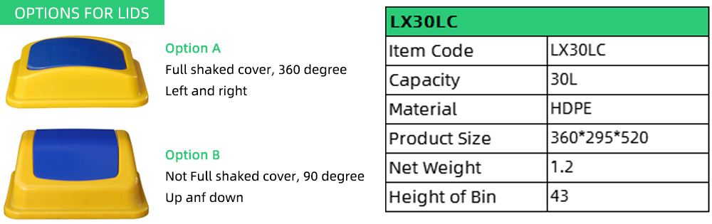 30L Plastic Flip Cover Waste Basket