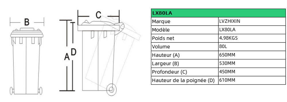 Poubelle de tri très commerciale de 80L