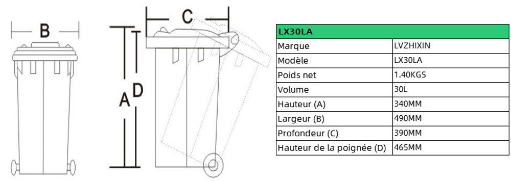 Poubelle de la cour de villa de 30L