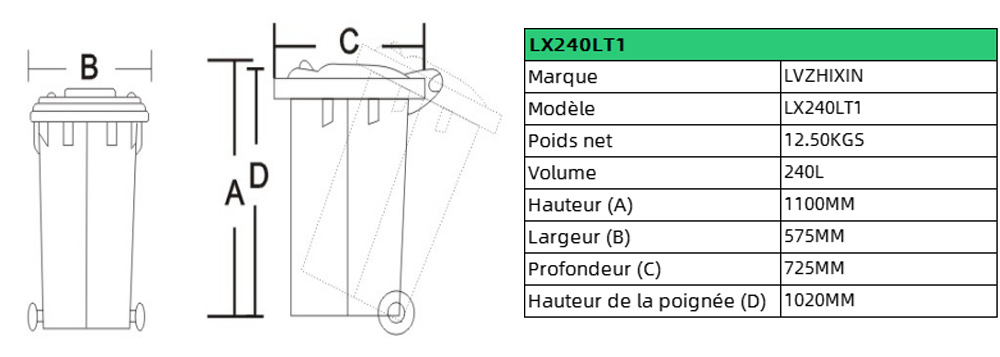Poubelle pour école de 240L