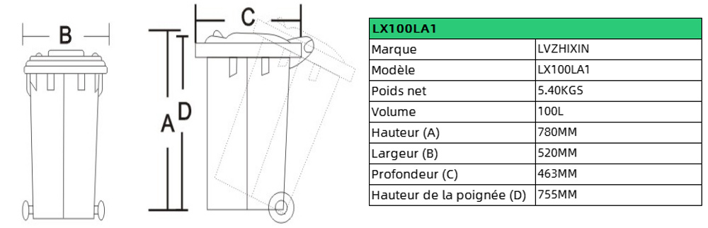 Poubelle de 100L pour restaurant