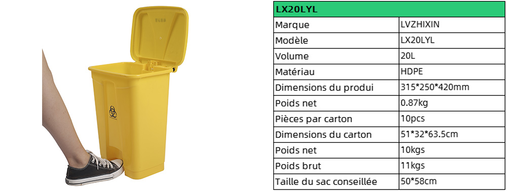 Poubelle hospitalière de 20L avec pédalier