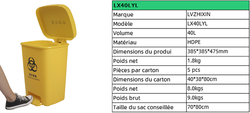 Poubelle pour déchets chimiques médicaux de 40L