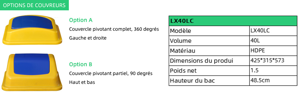 Seau de stockage rectangulaire 40L