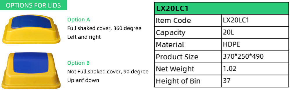 20L Square Bullet Cover Dustbin
