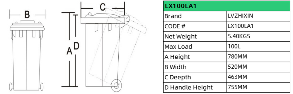 100L Restuarant Trash Can