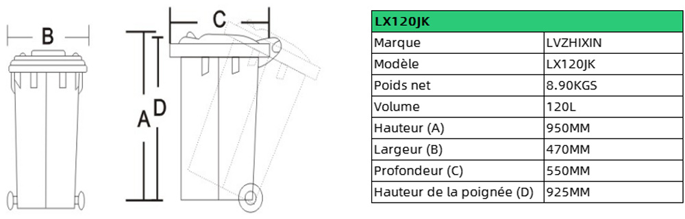 Seau de stockage utilitaire commercial de 120L avec pédale en métal