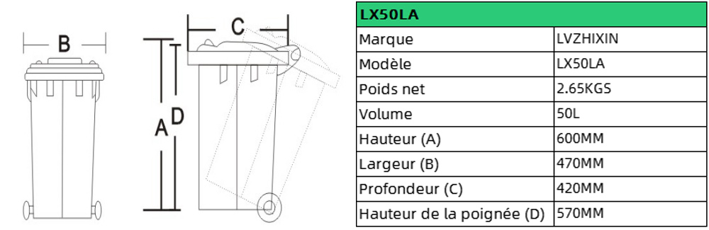 Poubelle de tri de 50L
