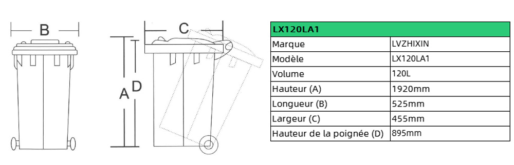 Poubelle en plastique standard de 120L