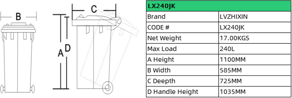 240L Step-on Wheeled Trailer Rubbish Bin with Metal Pedal